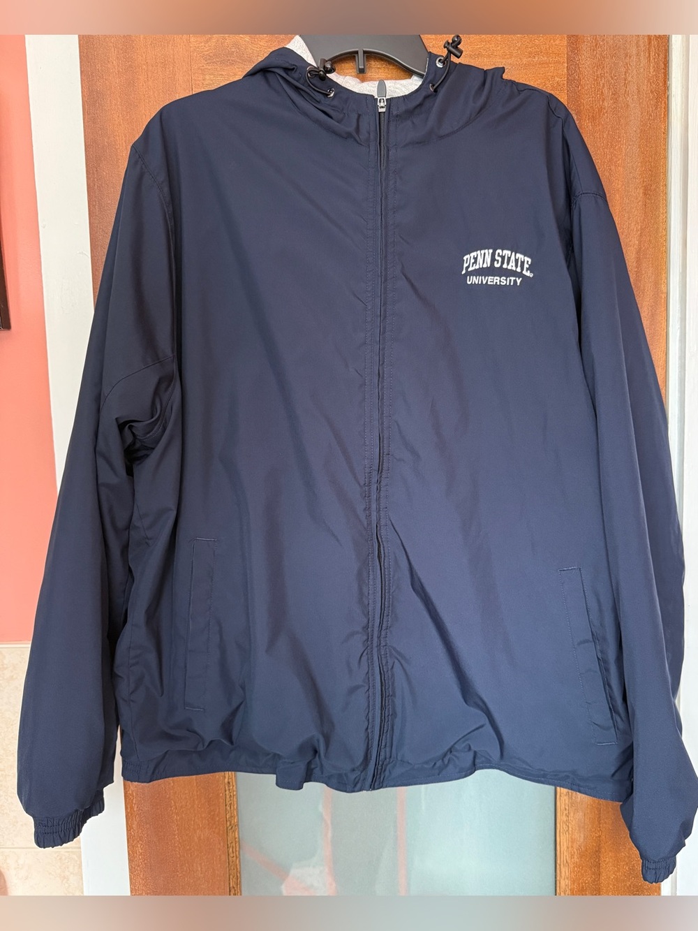 Penn State Navy Blue Sweatshirt Lined Full Zip Hooded Windbreaker Jacket UNISEX